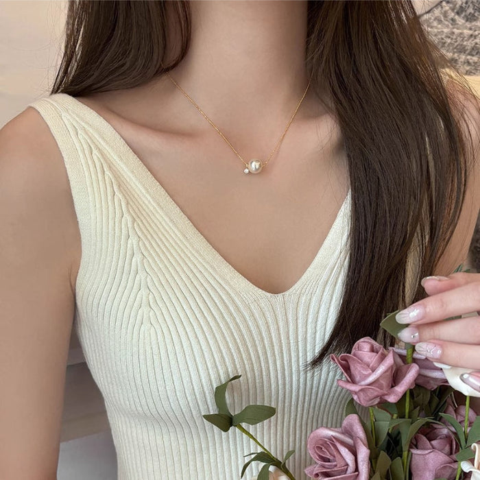 S925 Sterling Silver Single Diamond Imitation Pearl Necklace