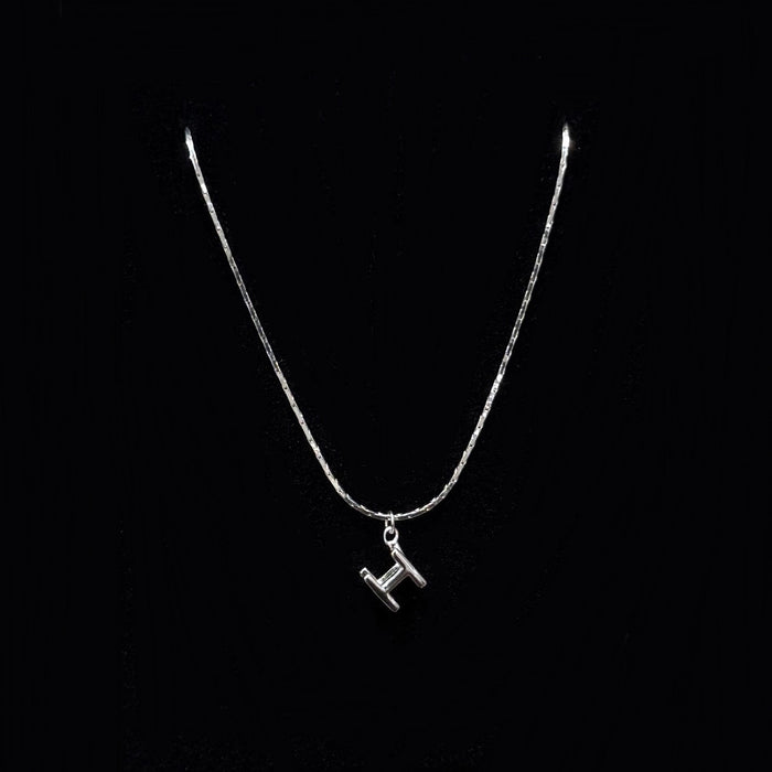925 Sterling Silver Three-Dimensional H-Letter Necklace