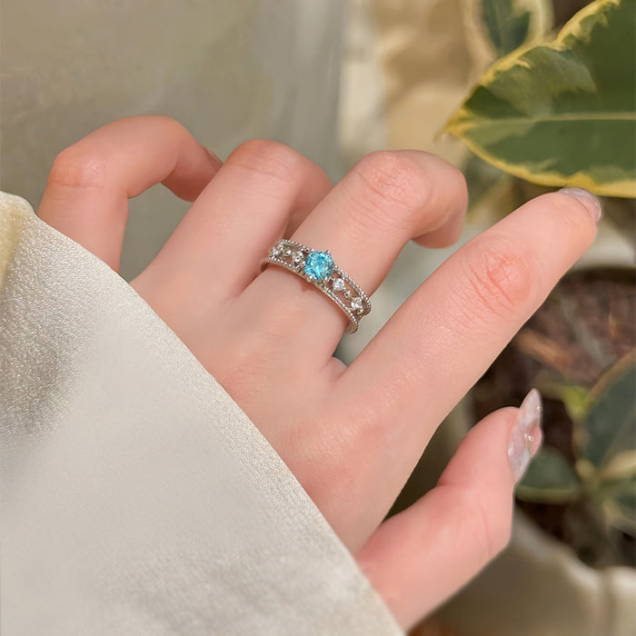 925 Silver 1-Carat Blue Diamond Firework Cut Ring