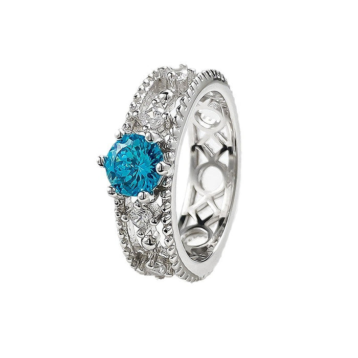 925 Silver 1-Carat Blue Diamond Firework Cut Ring