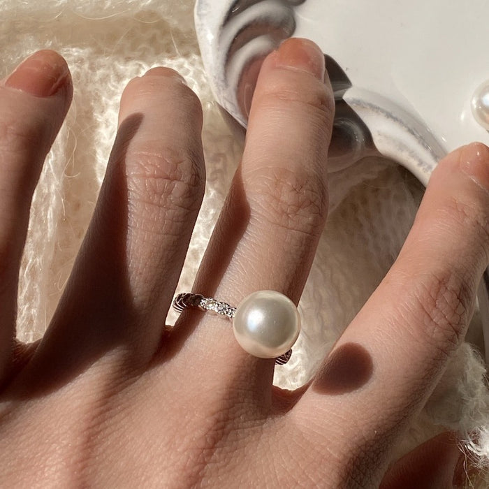 925 Silver 10mm Artificial Pearl Open Ring