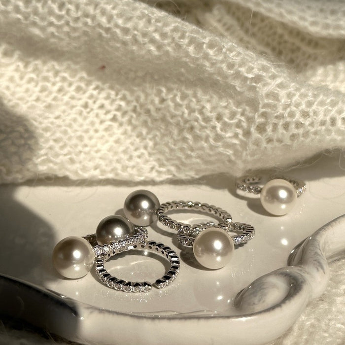 925 Silver 10mm Artificial Pearl Open Ring