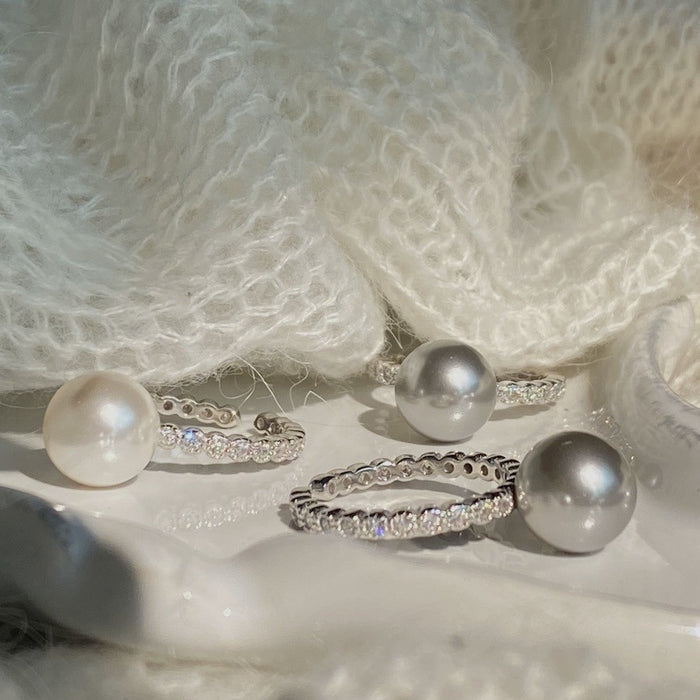 925 Silver 10mm Artificial Pearl Open Ring