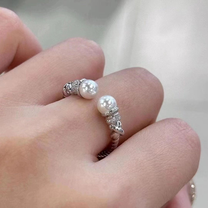 925 Silver 6mm Shell Bead Twist Open Ring