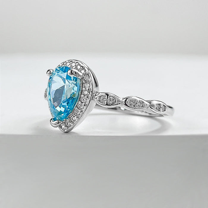 925 Silver 6×8mm Ocean Blue Ring