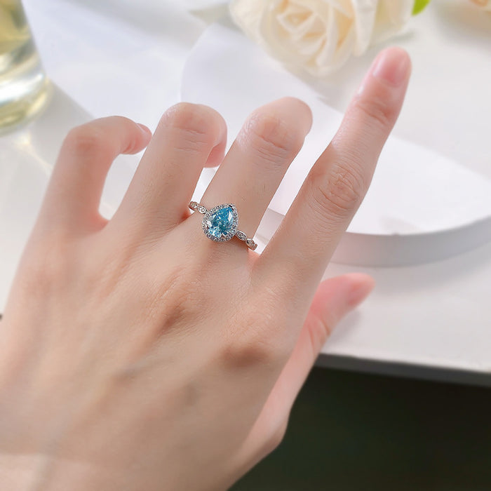 925 Silver 6×8mm Ocean Blue Ring