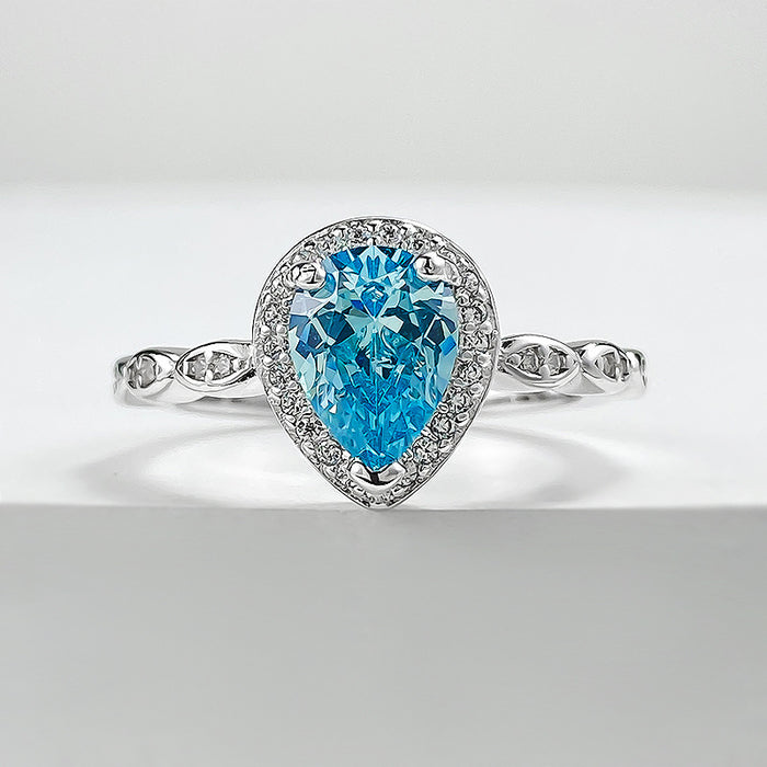 925 Silver 6×8mm Ocean Blue Ring