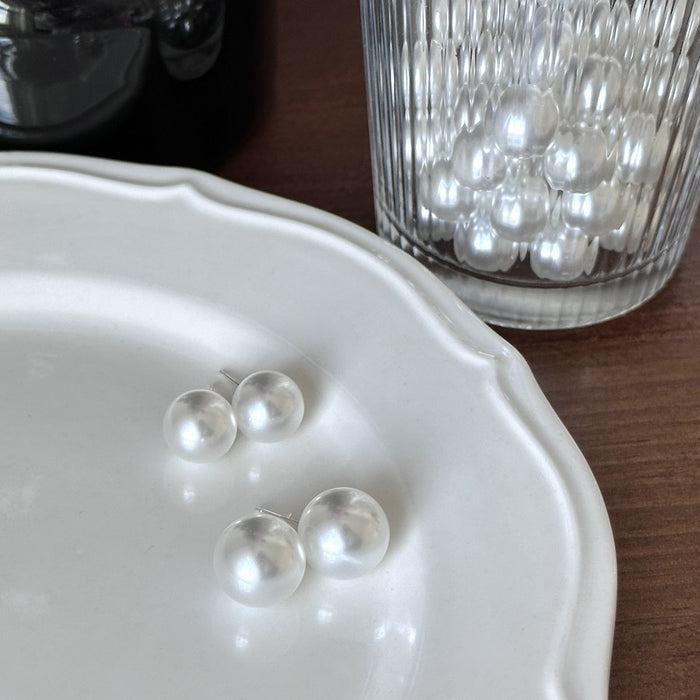 925 Silver Artificial Cool White Pearl Stud Earrings