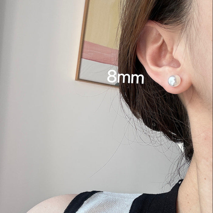 925 Silver Artificial Cool White Pearl Stud Earrings