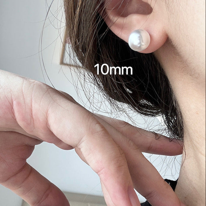 925 Silver Artificial Cool White Pearl Stud Earrings