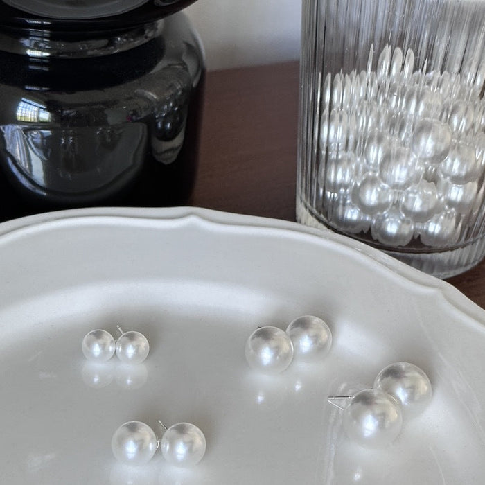 925 Silver Artificial Cool White Pearl Stud Earrings