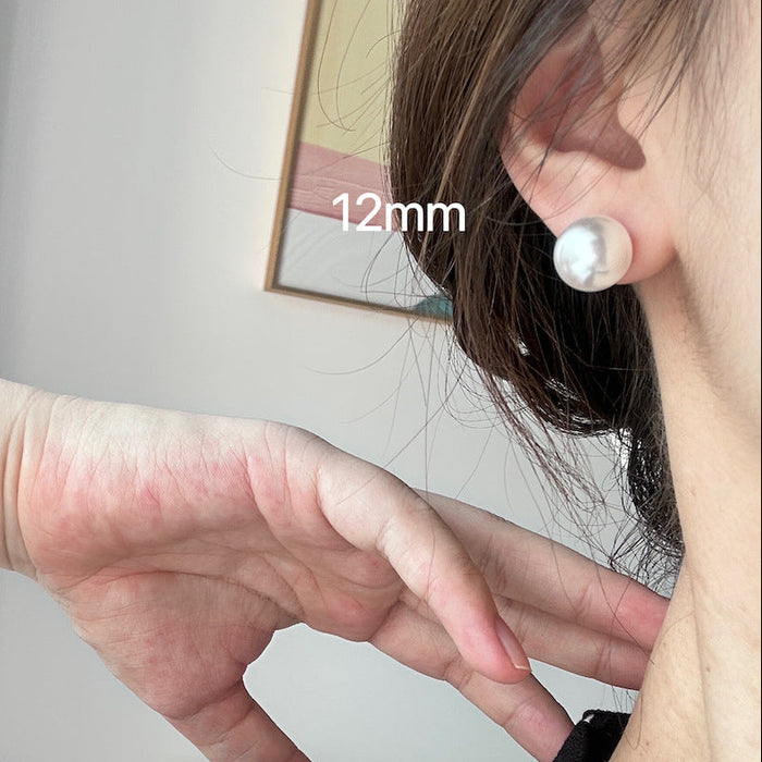 925 Silver Artificial Cool White Pearl Stud Earrings