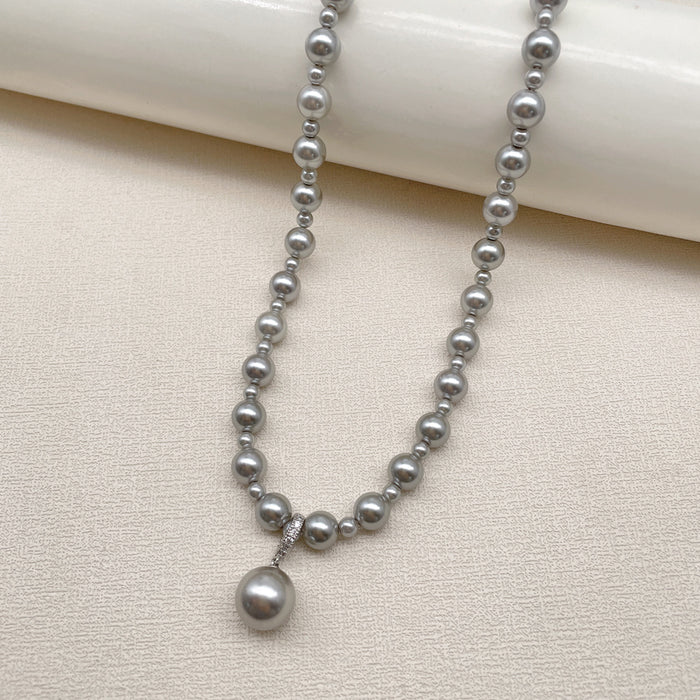 925 Silver Artificial Grey Pearl Pendant Necklace