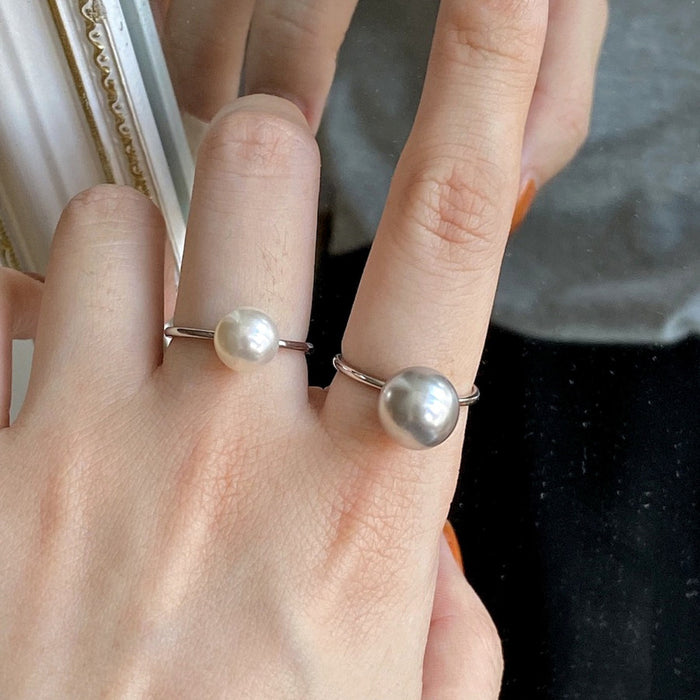 925 Silver Artificial Pearl Plain Band Ring