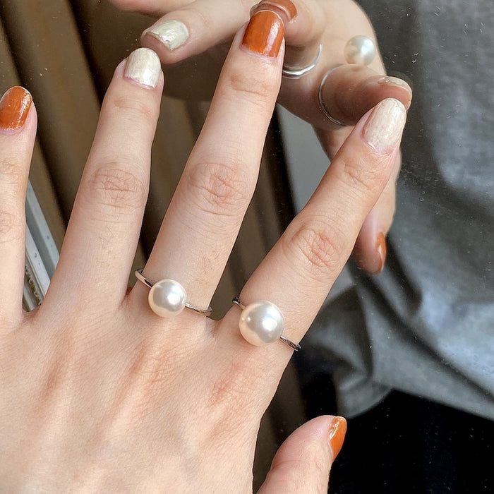 925 Silver Artificial Pearl Plain Band Ring