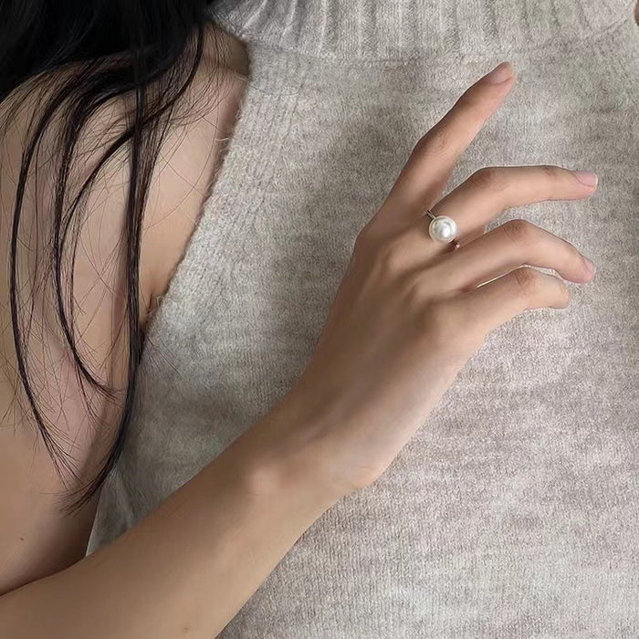 925 Silver Artificial Pearl Plain Band Ring