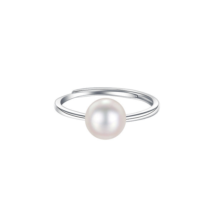 925 Silver Artificial Pearl Plain Band Ring