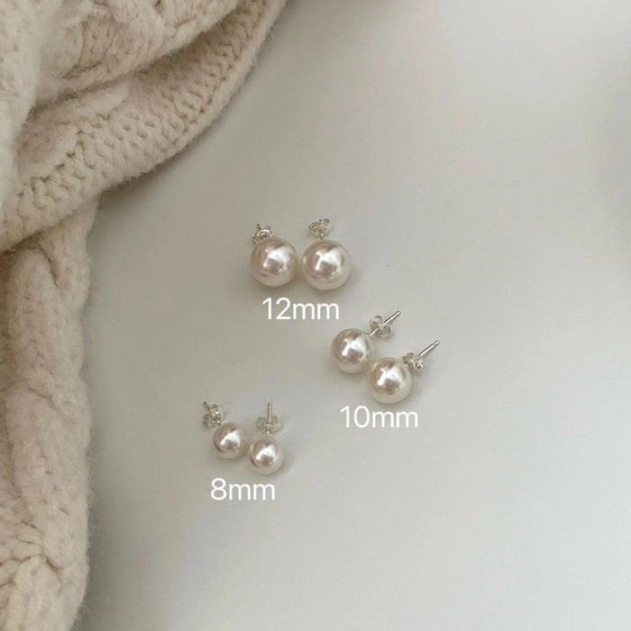 925 Silver Artificial Pearl Stud Earrings