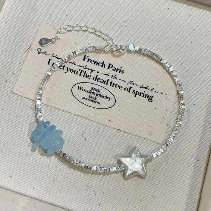925 Silver Baroque Star Natural Stone Crushed Silver Bracelet