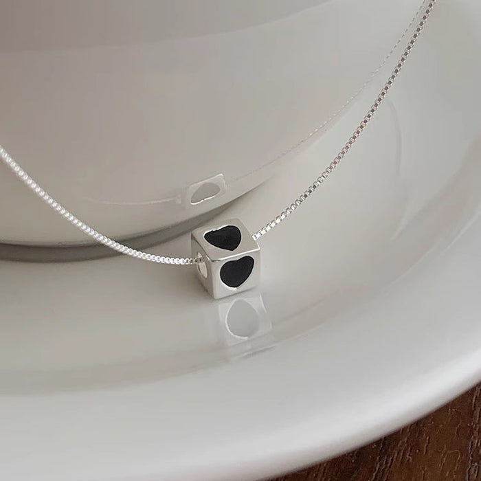 925 Silver Black Heart Square Necklace