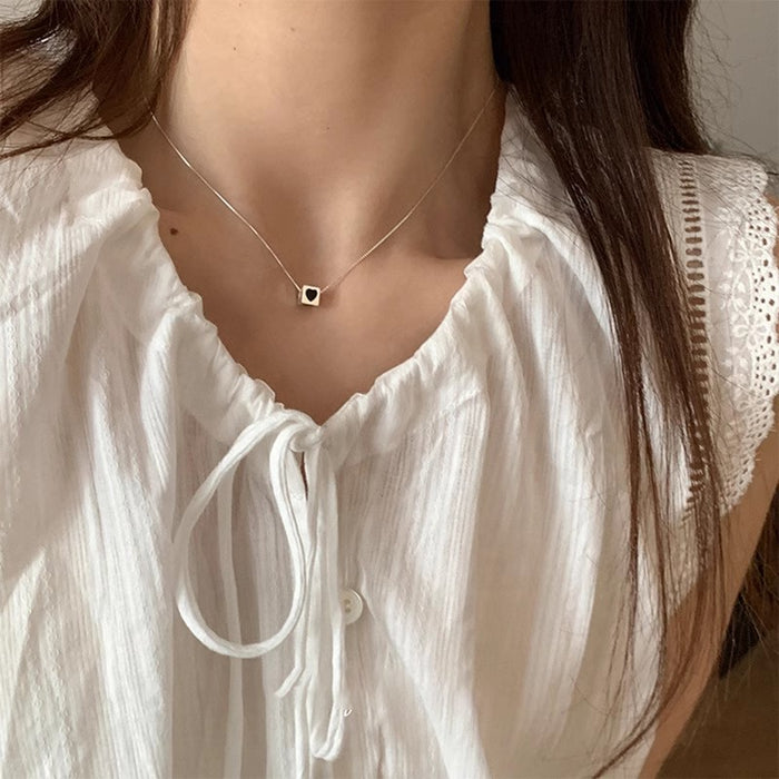 925 Silver Black Heart Square Necklace