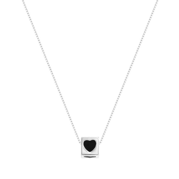 925 Silver Black Heart Square Necklace