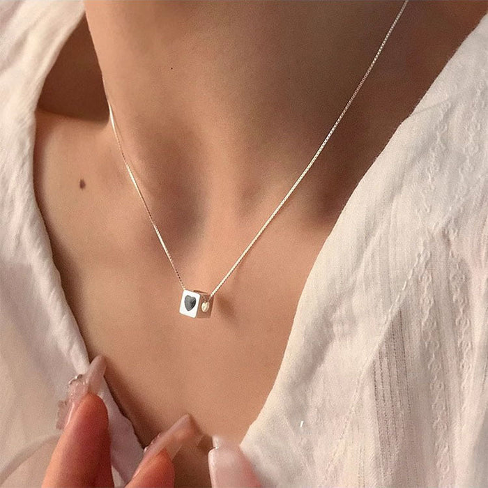 925 Silver Black Heart Square Necklace