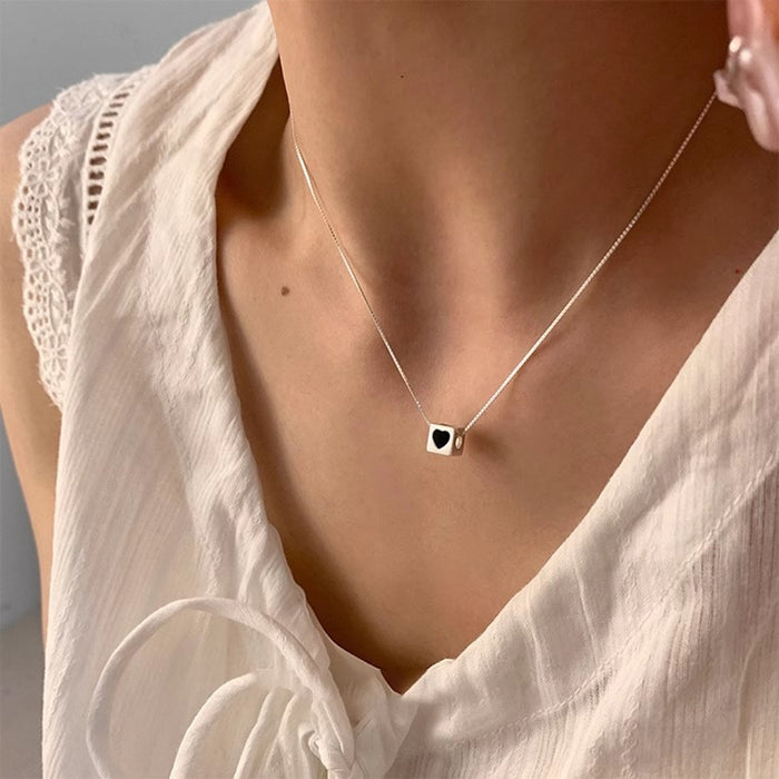 925 Silver Black Heart Square Necklace