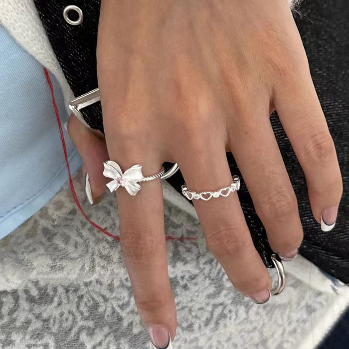 925 Silver Bow Pink Diamond Ring