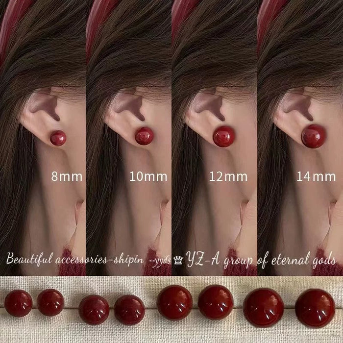 925 Silver Burgundy Enamel Drop Stud Earrings