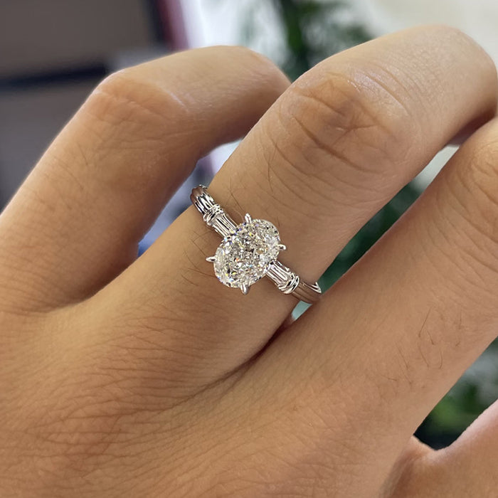 925 Silver Gold-Plated 6×8mm Knotted Solitaire Diamond Ring