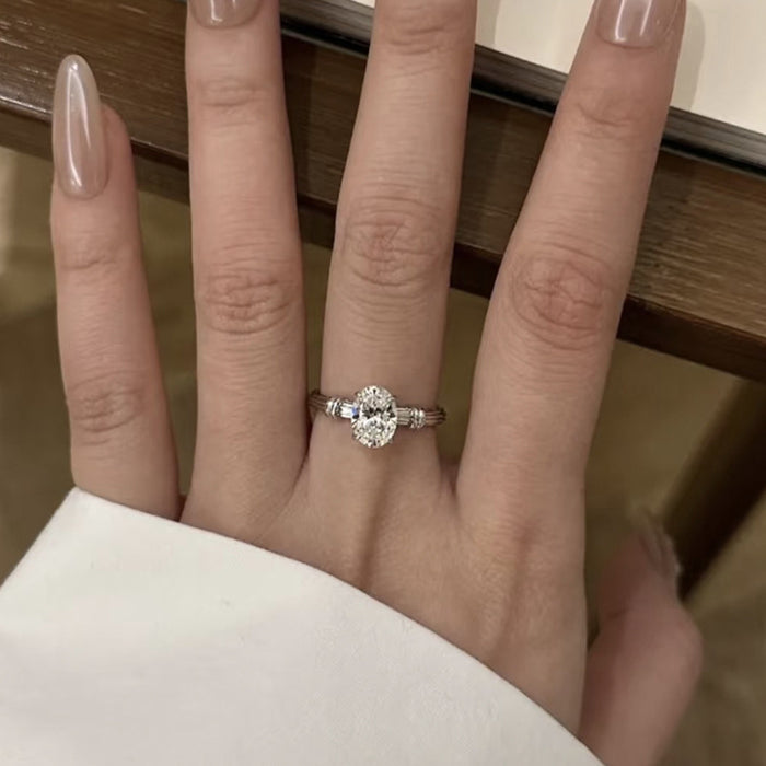 925 Silver Gold-Plated 6×8mm Knotted Solitaire Diamond Ring