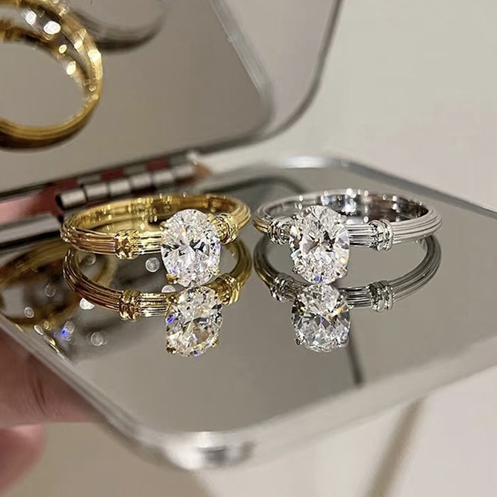 925 Silver Gold-Plated 6×8mm Knotted Solitaire Diamond Ring