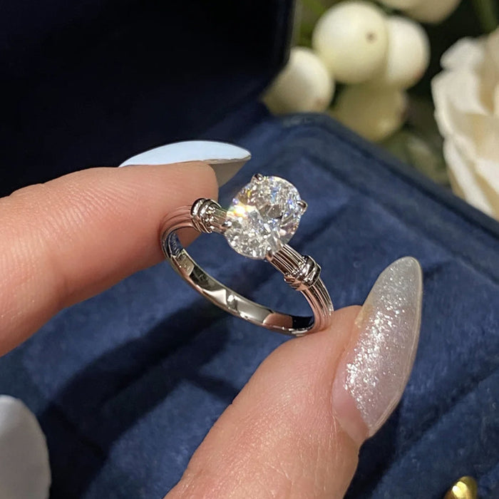 925 Silver Gold-Plated 6×8mm Knotted Solitaire Diamond Ring