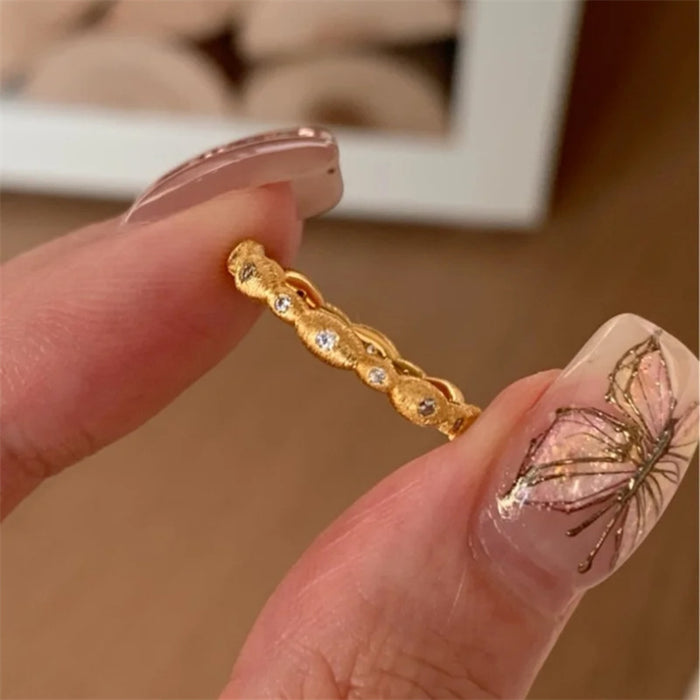 925 Silver Gold-Plated Handmade Brushed Bamboo Ring