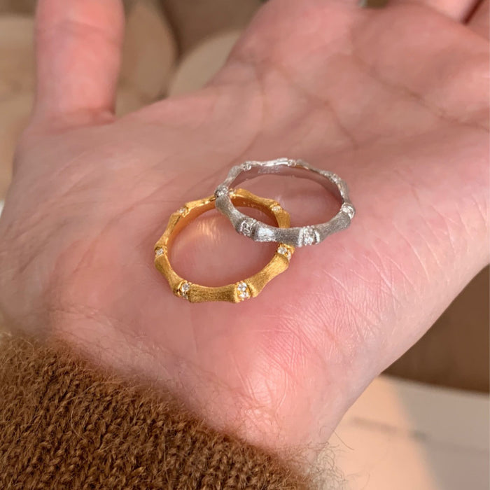 925 Silver Gold-Plated Handmade Brushed Bamboo Ring