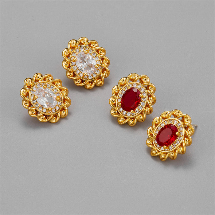 925 Silver Needle Oval Lace Court Stud Earrings