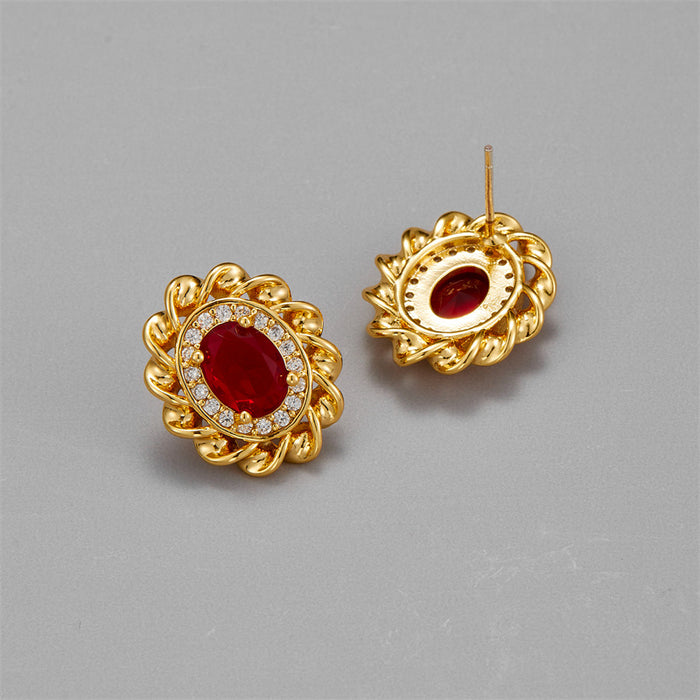 925 Silver Needle Oval Lace Court Stud Earrings