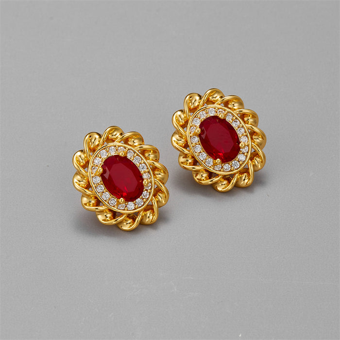 925 Silver Needle Oval Lace Court Stud Earrings