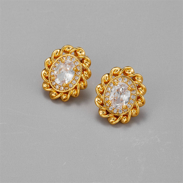 925 Silver Needle Oval Lace Court Stud Earrings