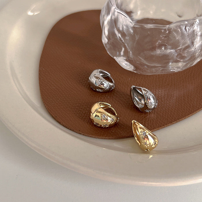 925 Silver Needle Silver Brushed Gold Glossy Ear Buckle Earrings