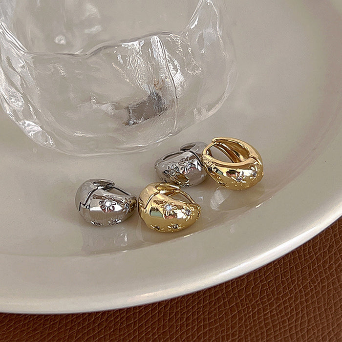 925 Silver Needle Silver Brushed Gold Glossy Ear Buckle Earrings