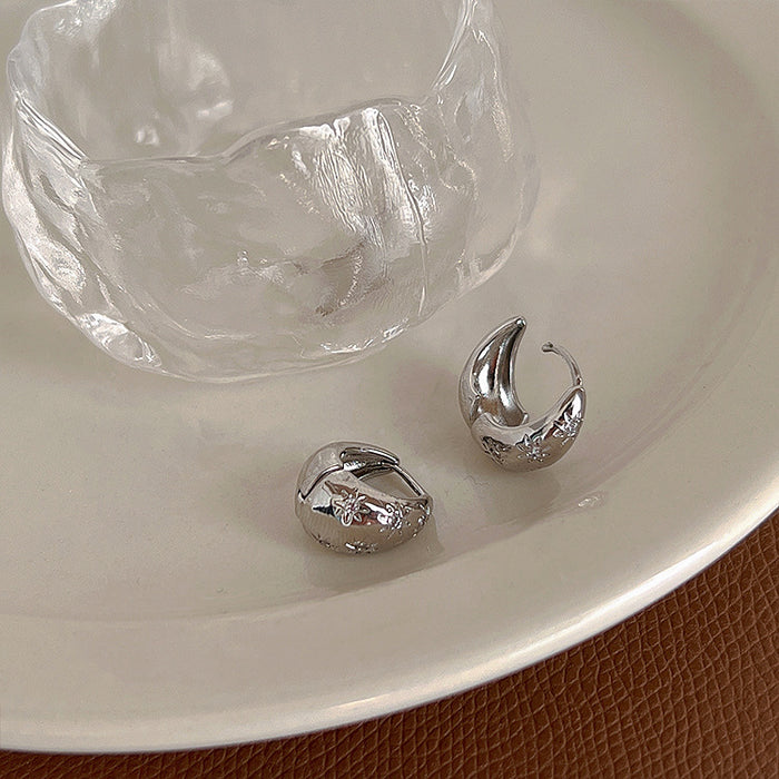 925 Silver Needle Silver Brushed Gold Glossy Ear Buckle Earrings