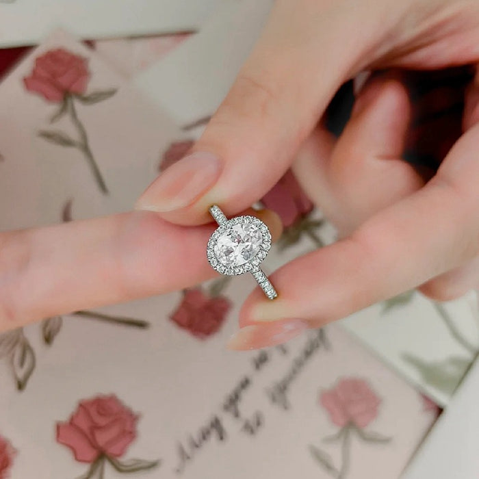 925 Silver Pigeon Egg-Shaped 7×9mm High Carbon Diamond Ring