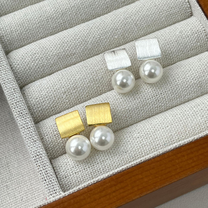 925 Silver Shell Bead Matte Brushed Stud Earrings