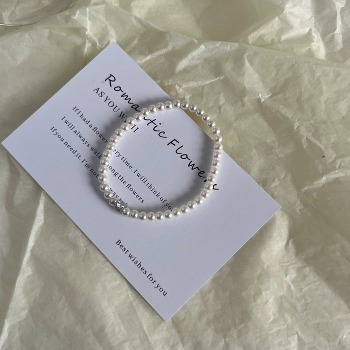 925 Silver Small Sugar Cube Artificial Pearl Bracelet