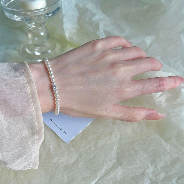925 Silver Small Sugar Cube Artificial Pearl Bracelet