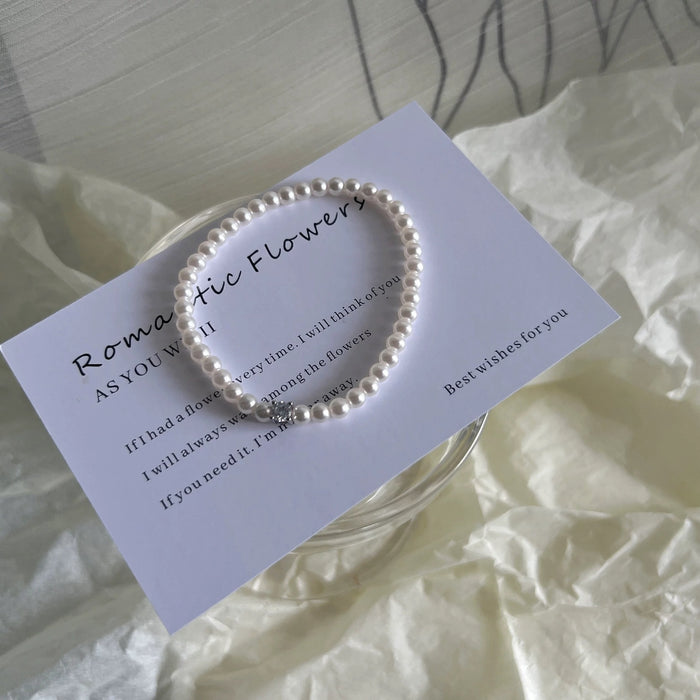 925 Silver Small Sugar Cube Artificial Pearl Bracelet