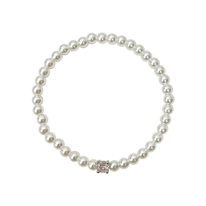 925 Silver Small Sugar Cube Artificial Pearl Bracelet