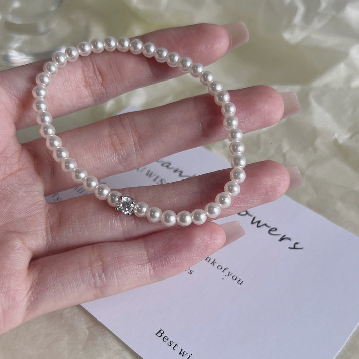 925 Silver Small Sugar Cube Artificial Pearl Bracelet